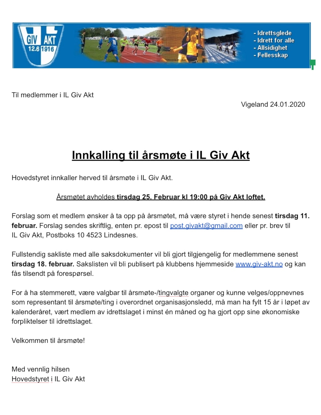 Innkalling til årsmøte 2019